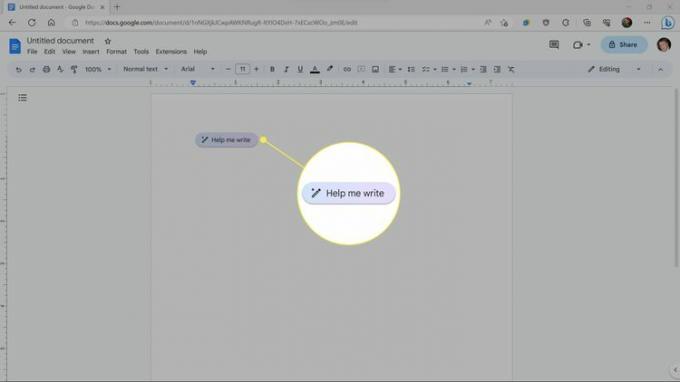 Google ドキュメントで「Help Me Write」が強調表示されます。