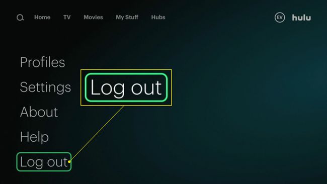 La opción " Cerrar sesión" resaltada en la aplicación Hulu