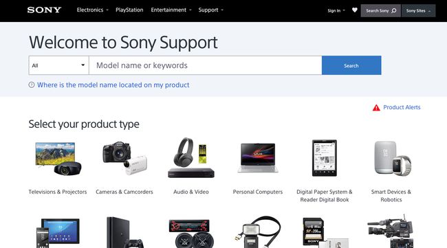 Sony Destek web sayfası