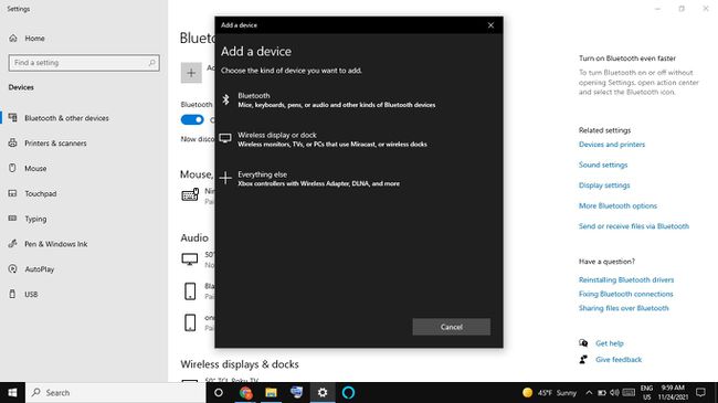 Windows 장치 추가 화면의 Bluetooth