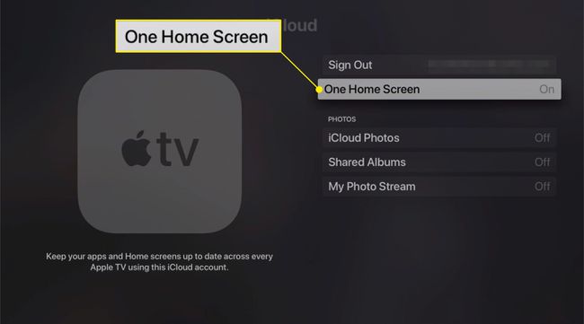 Yksi aloitusnäyttövaihtoehto Apple TV: n asetuksissa