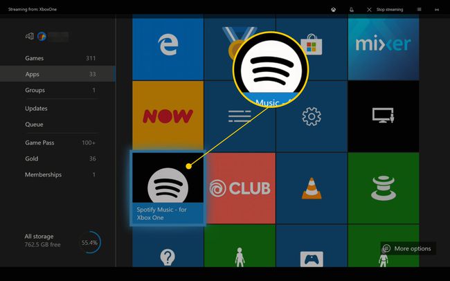 Xbox One Τα παιχνίδια και οι εφαρμογές μου με επισημασμένη την εφαρμογή Spotify