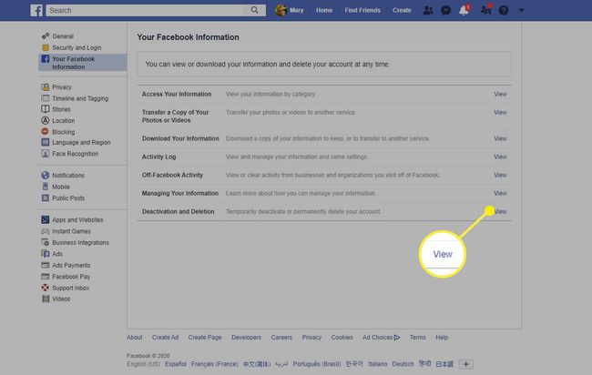 Как просмотреть деактивацию и удаление на Facebook в веб-браузере.