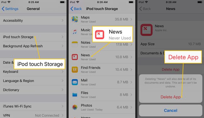 iPod touch Storage, News, Delete App ღილაკი iOS-ში