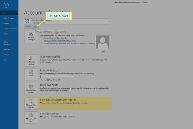 Account toevoegen knop in Outlook