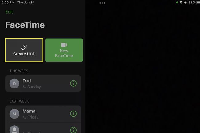 Domača stran FaceTime na iPad OS 15.