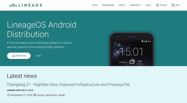 LineageOS Androidi veebileht