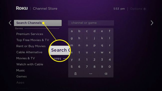 Snimka zaslona funkcije pretraživanja Roku Channel Store.