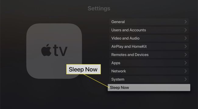 Gumb Sleep Now na Apple TV