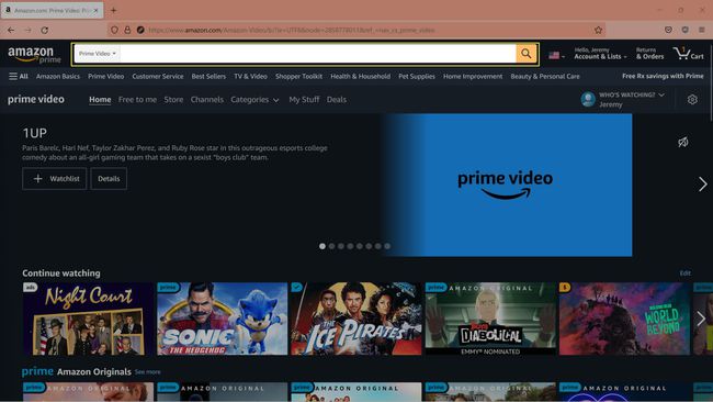 Câmpul de căutare evidențiat pe Amazon Prime Video.