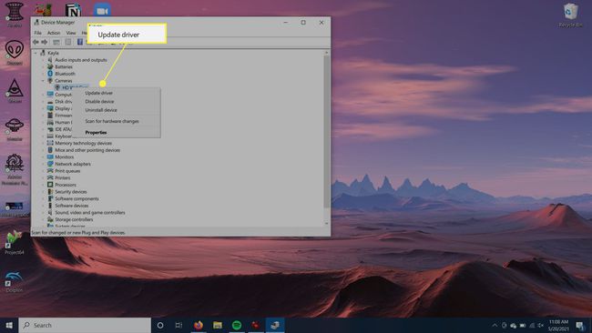 Windows-instellingen met Update Driver gemarkeerd