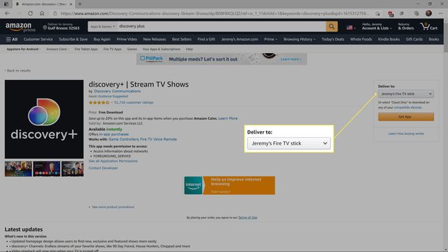 Discovery+ Amazoni rakenduste poes.