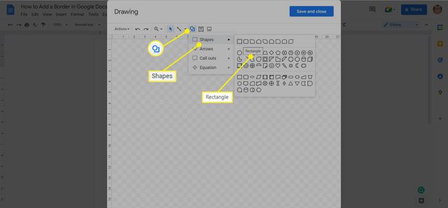 Inserindo uma forma retangular no Google Docs