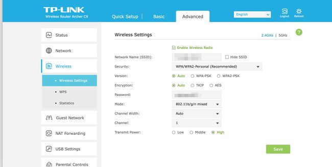 Configuración del enrutador que resalta los tipos de cifrado