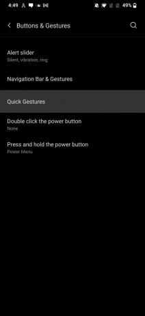 Unde găsiți selecția Gesturi rapide într-un telefon OnePlus.