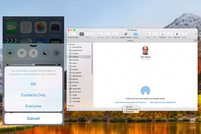 لقطة شاشة لإعدادات iOS و Mac AirDrop القابلة للاكتشاف.