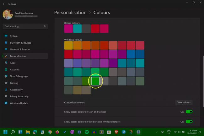 إعدادات ألوان تمييز Windows 11.