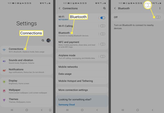 Kapcsolatok, Bluetooth és váltókapcsoló a Samsung Galaxy beállításaiban