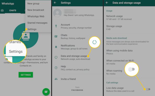 Nastavitev nizke porabe podatkov v WhatsApp