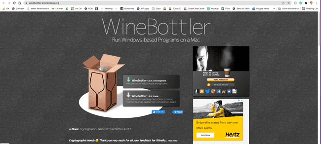 لقطة شاشة لموقع WineBottler الإلكتروني.