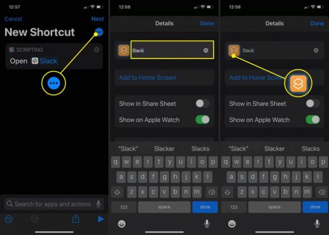 iOS14のShortcutsアプリでアプリアイコンをカスタマイズする方法を示すスクリーンショット。