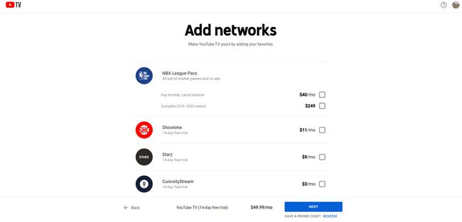 YouTube टीवी साइनअप में नेटवर्क जोड़ें