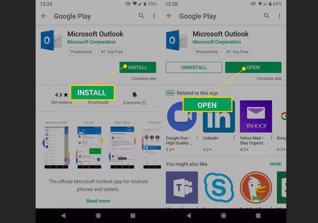 Instalați și deschideți butoanele în Google Play pentru aplicațiile Microsoft