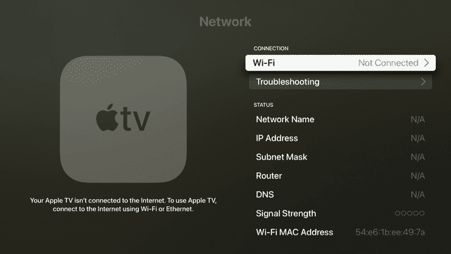 Wi-Fi kiemelve az Apple TV beállításai között.