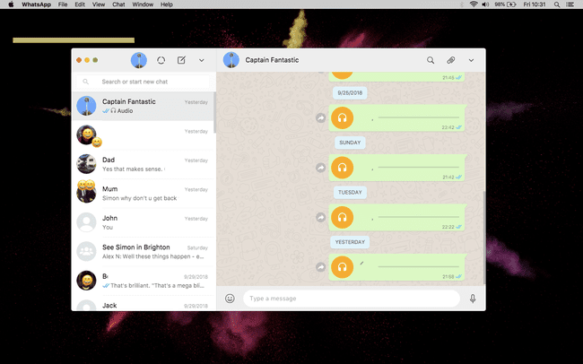 Екранна снимка на приложението WhatsApp Mac.