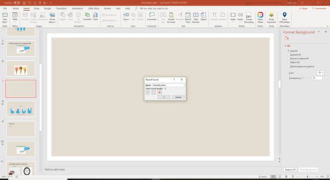 Screenshot van het opnemen van audio in PowerPoint