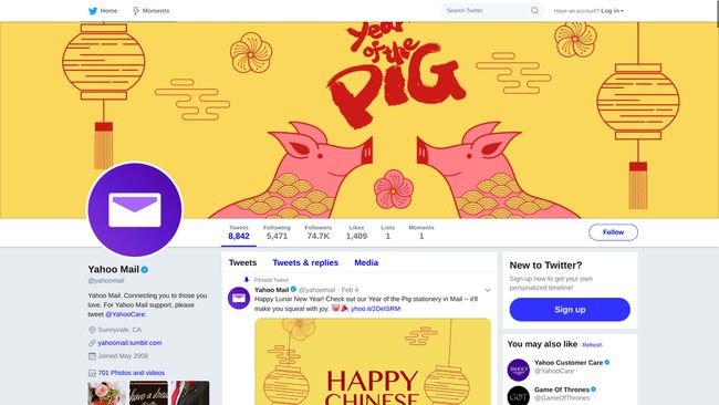 Captura de pantalla de la cuenta de Twitter de Yahoo Mail