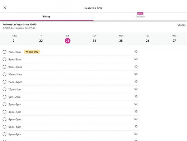 Wählen Sie ein Datum und eine Uhrzeit für Ihre Walmart-Abholung oder -Lieferung aus