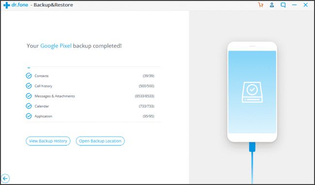 Dr. Fone 백업 완료