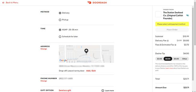 DoorDashで支払う。