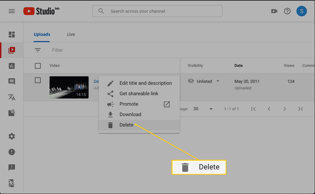 Optie verwijderen in YouTube Studio