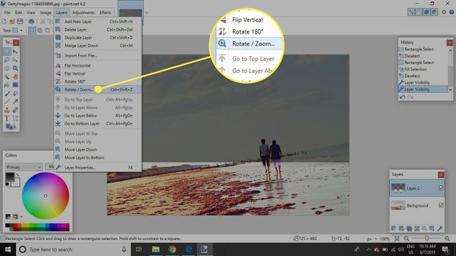 Paint'ten bir ekran görüntüsü. NET, RotateZoom komutu vurgulanmış olarak