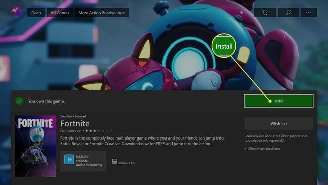 XboxOneコンソールストアのFortniteビデオゲーム。