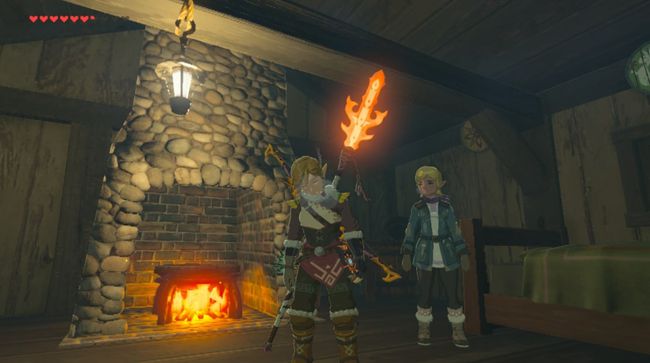 Tautan menggunakan Flamespear di Zelda BOTW