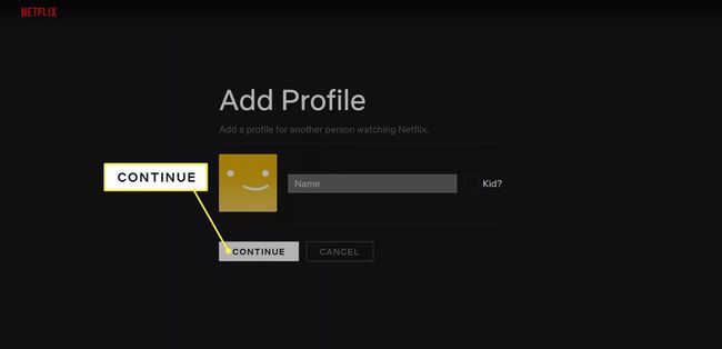 ดำเนินการต่อในหน้าเพิ่มโปรไฟล์ของ Netflix