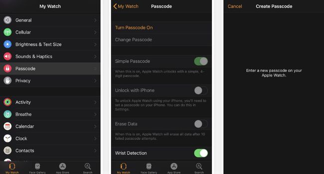 Codul de acces Apple Watch pe iPhone Captură de ecran