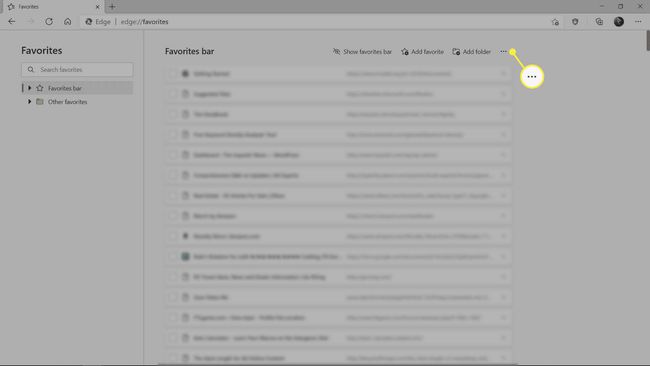 El menú de la barra de favoritos en Microsoft Edge.