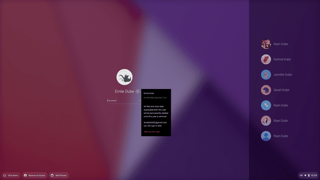 Képernyőkép egy felhasználó eltávolításáról a Chromebookon