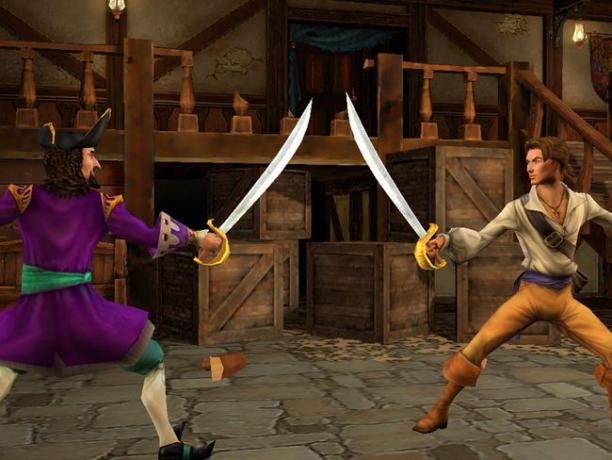 Dva pirata se borita z meči v igri Sid Meier's Pirates! za Xbox.