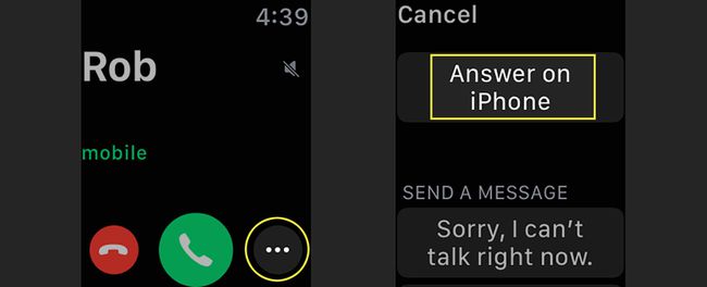 Apple Watch의 추가 메뉴 및 " iPhone에서 응답" 명령