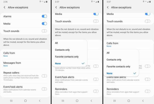 Samsungove opcije iznimke Ne ometaj.