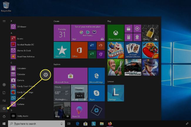 Başlat menüsündeki Ayarlar simgesi aracılığıyla Windows 10 Ayarlar menüsüne erişme.