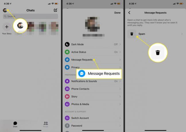 Solicitações de mensagem no aplicativo Messenger para iOS