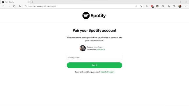 Spotify vietnē izcelts savienošanas kods.