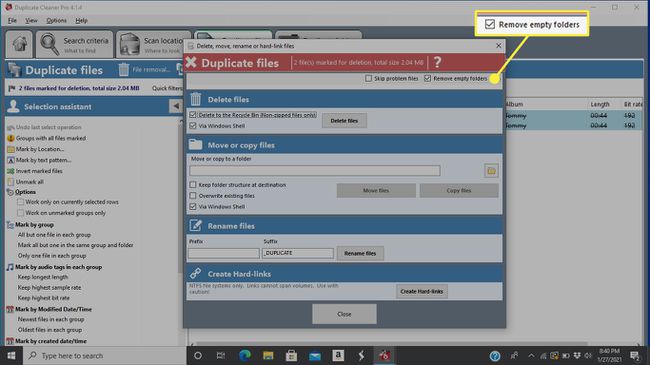 ตัวเลือก " ลบโฟลเดอร์ว่าง" ใน Duplicate Cleaner 4