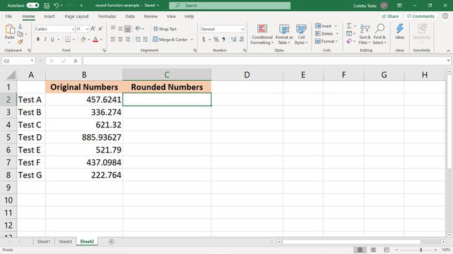 Beispieldaten für die Excel-Funktion ROUND